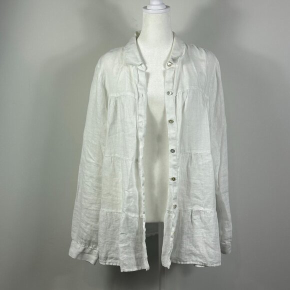 J. Jill White Linen Button Down Tiered Shirt Size L - Picture 4 of 6